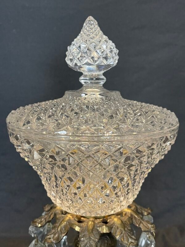 Vintage Crystal Brass Footed Candy Compote Dish With Lid - Image 2