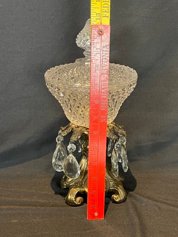 Vintage Crystal Brass Footed Candy Compote Dish With Lid - Image 3