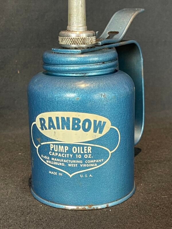 Vintage Rainbow Pump Oiler 10 Oz. Blue Oil Can Eagle Mfg Co. Wellsburg WV USA - Image 3