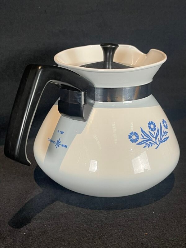 Corning Ware 6 Cup Coffee Tea Pot w/ Lid Vintage Kitchen Blue Cornflower