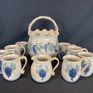 Vintage Glazed Pottery Crock Utensil Holder Thomas House Studio Pottery 8 Mugs and Creamer