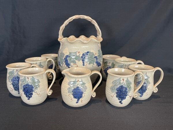 Vintage Glazed Pottery Crock Utensil Holder Thomas House Studio Pottery 8 Mugs and Creamer - Image 6